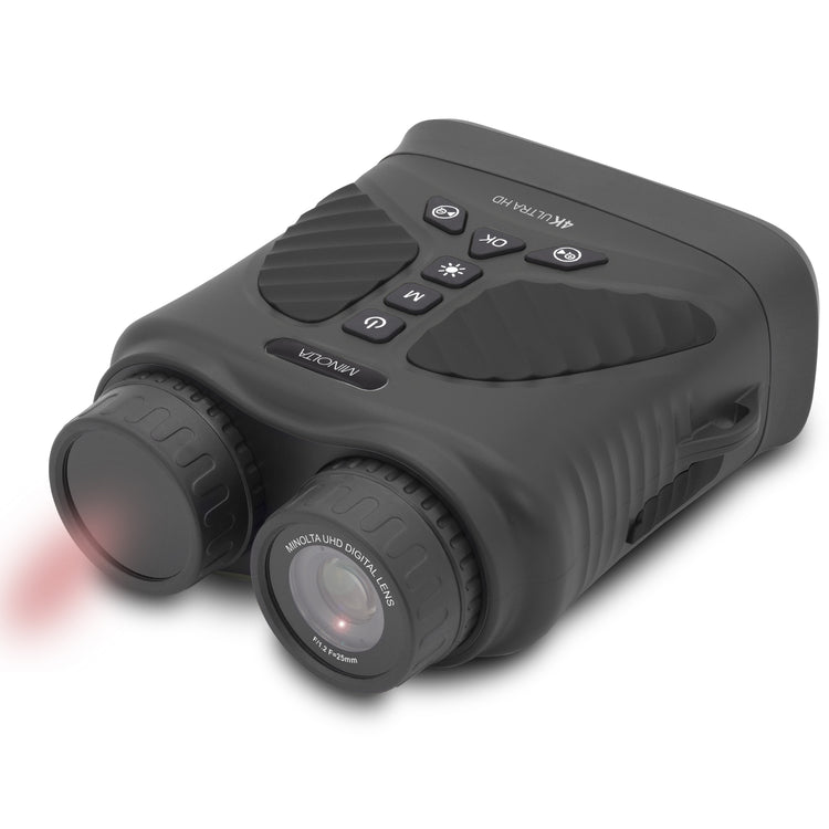 Black night vision binoculars with control buttons on a white background