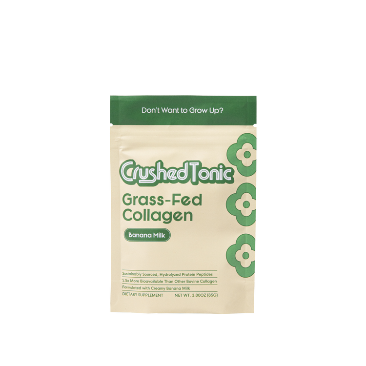 Package of Crushed Tonic Grass-Fed Collagen Banana Milk on a white background