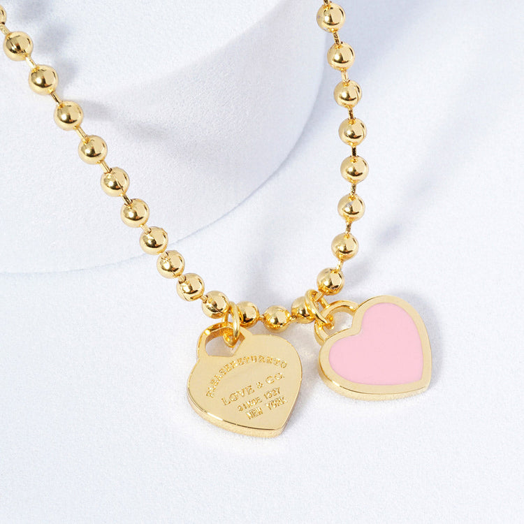 DOUBLE HEARTS ON BALL CHAIN - Gold