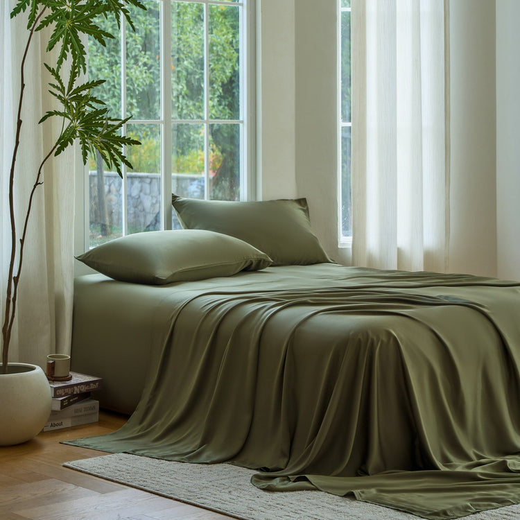 DOZ Organic Bamboo No Flat Sheet Set - Olive
