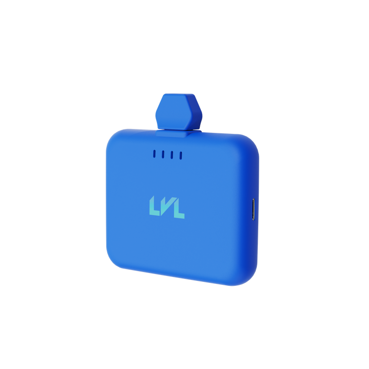 Blue rectangular device with a hexagonal top on a white background