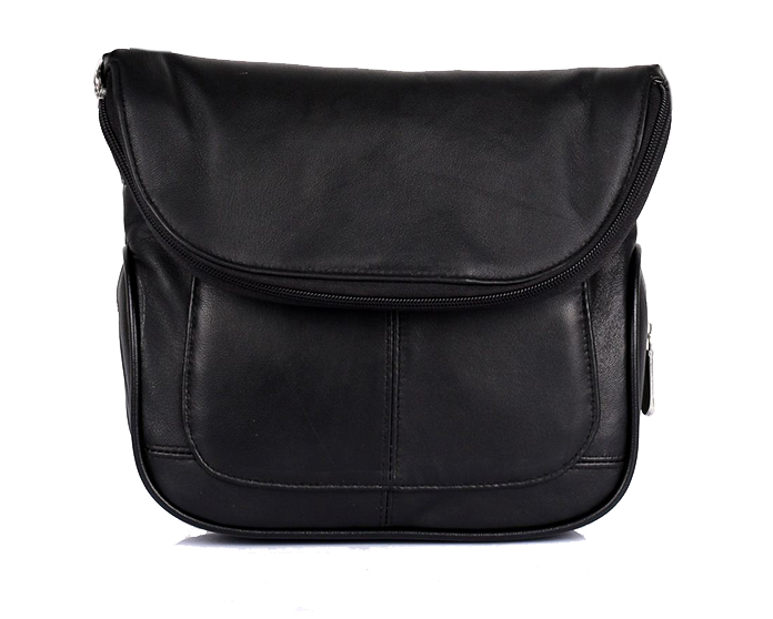 Black leather bag on a white background