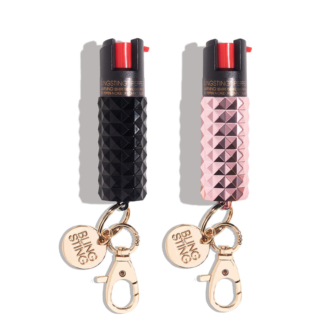 blingsting.com Safety Keychain Black and Blush Studded Fashion Pepper Sprays | 2 Pack
