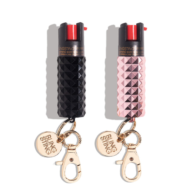 blingsting.com Safety Keychain Black and Blush Studded Fashion Pepper Sprays | 2 Pack