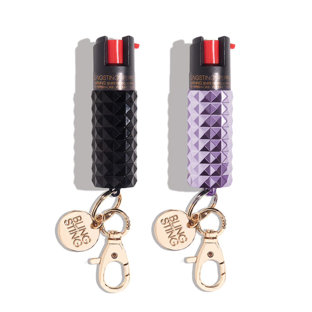 blingsting.com Safety Keychain Black and Lavender Studded Fashion Pepper Sprays | 2 Pack