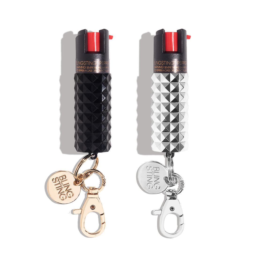 blingsting.com Safety Keychain Black and Silver Studded Fashion Pepper Sprays | 2 Pack
