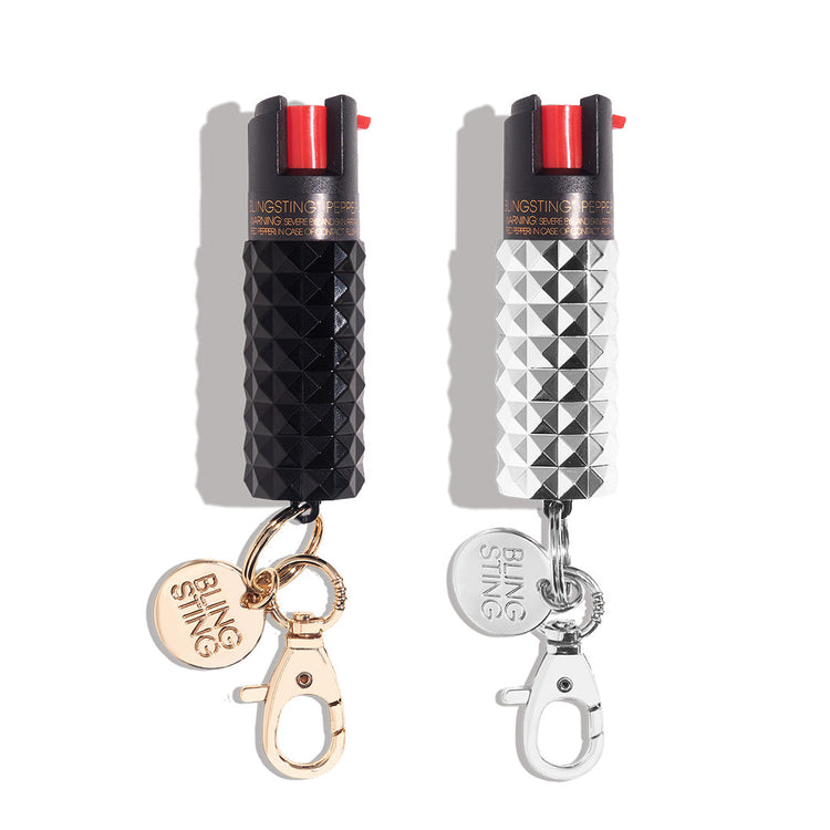 blingsting.com Safety Keychain Black and Silver Studded Fashion Pepper Sprays | 2 Pack