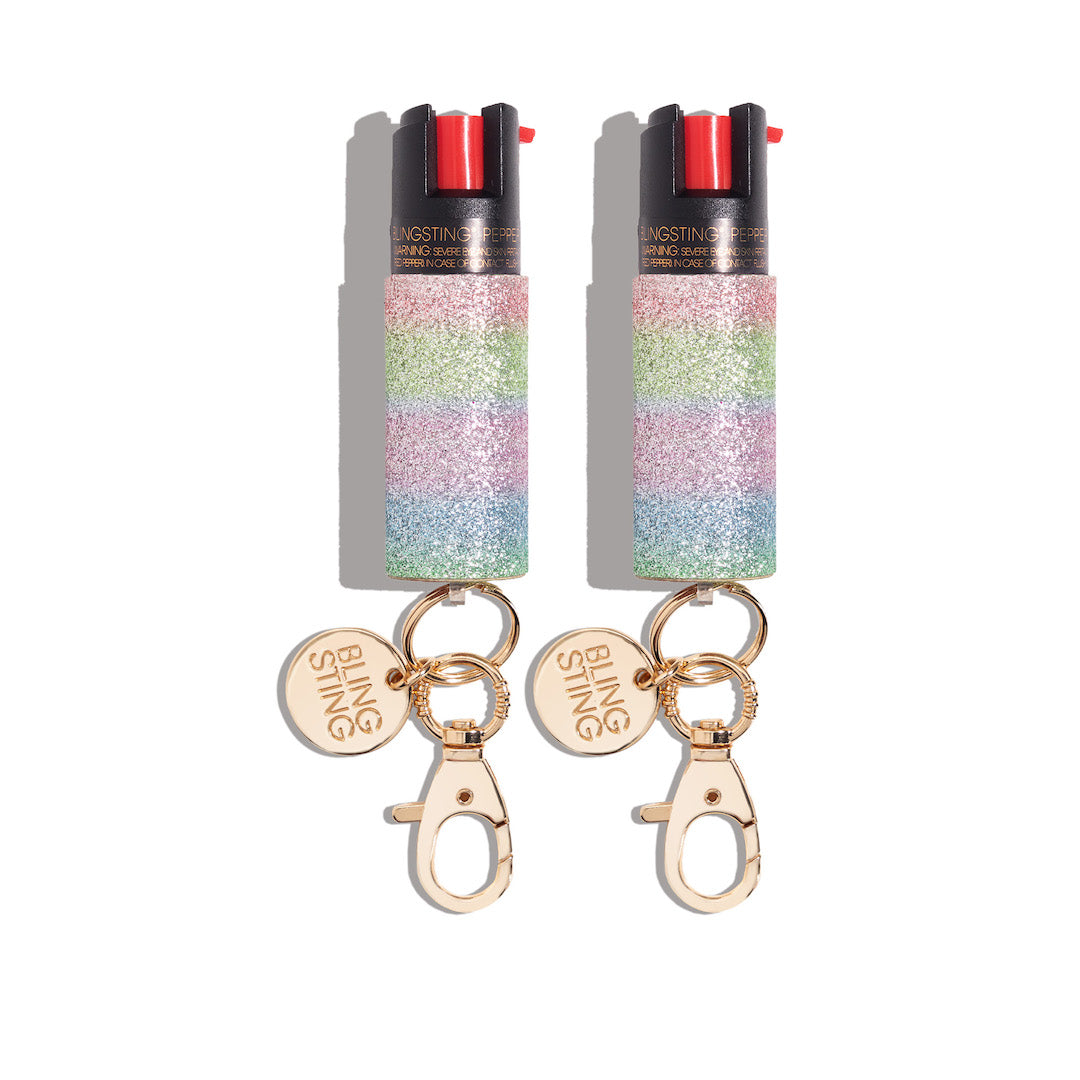 blingsting.com Safety Keychain Rainbow Glitter Confetti Pepper Sprays | 2 Pack