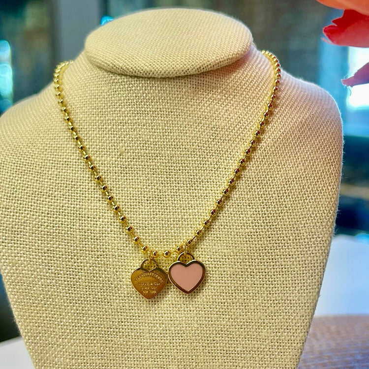 DOUBLE HEARTS ON BALL CHAIN - Gold