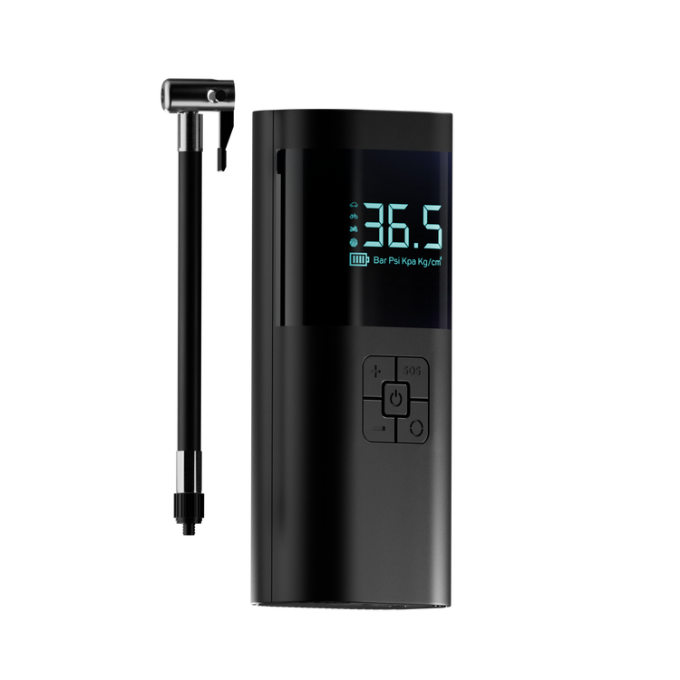 Black electronic device with digital display and attachment on a white background