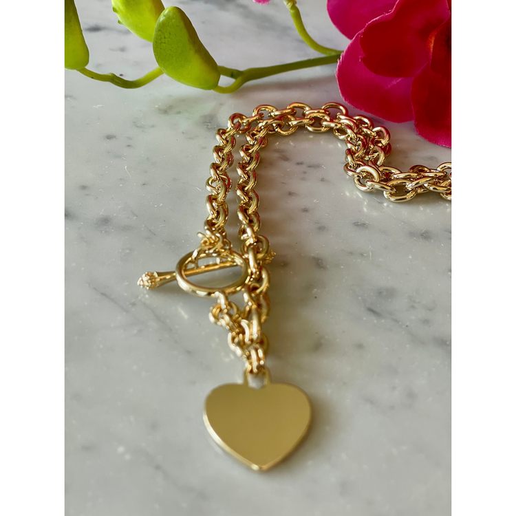 Heart Pendant with Toggle Clasp - Gold