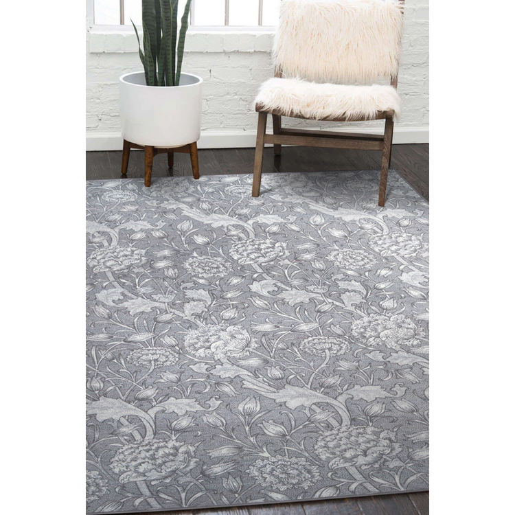 Kalini Floral Grey Washable Rug