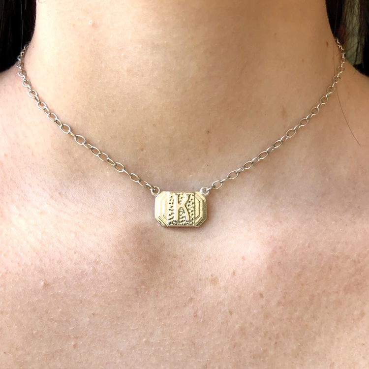 Art Deco Initial Necklace-Silver