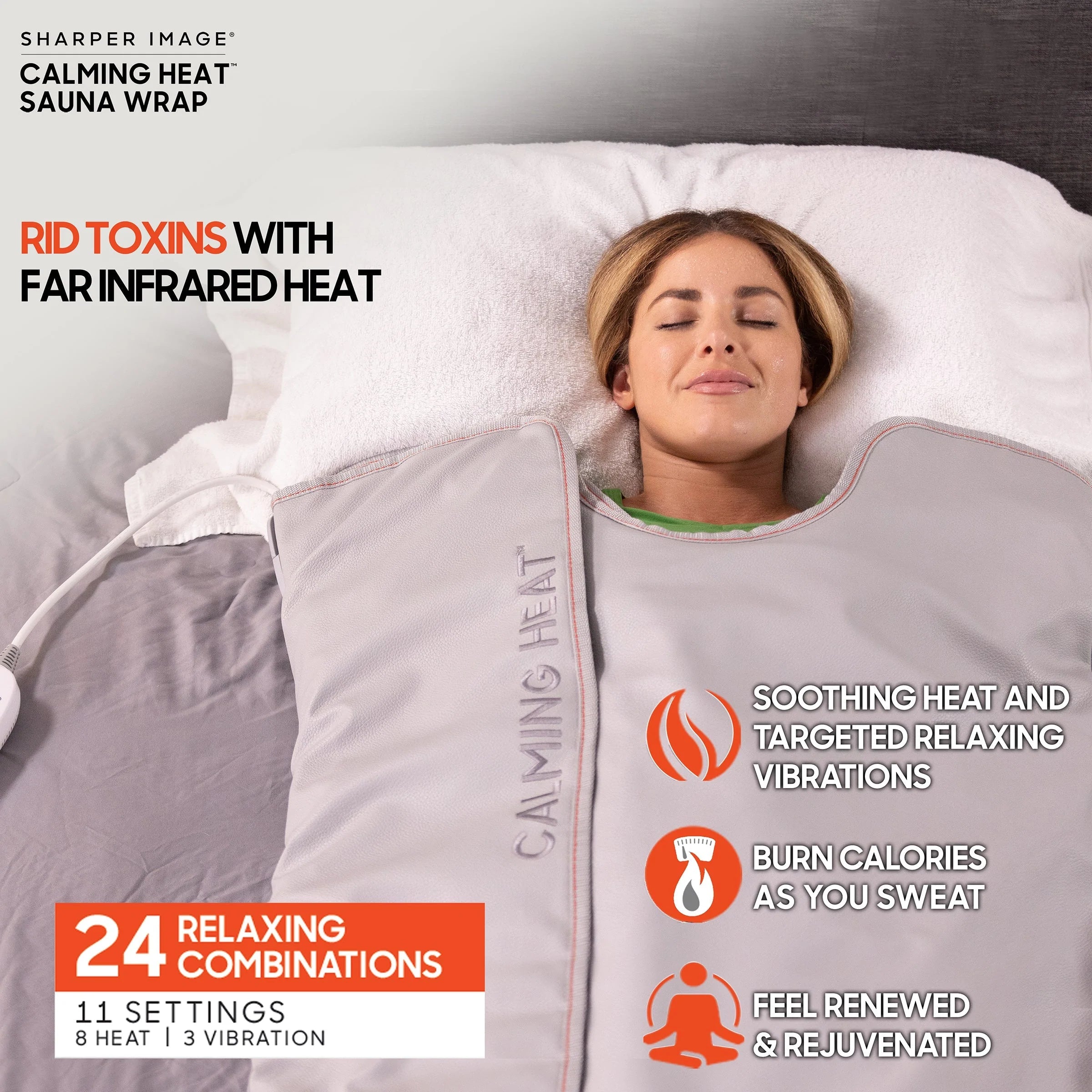 Calming Heat Neck Wrap by Sharper Image Personal Electric Neck Heating Pad  with Vibrations, 3 Heat & 3 Vibration Settings- 9 Relaxing Combinations