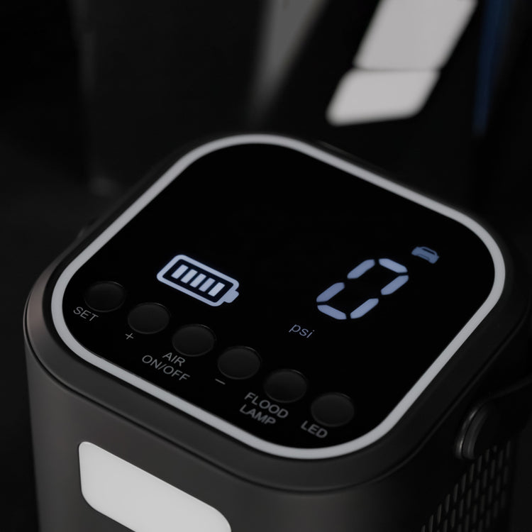 NeverGoFlat - Portable Air Compressor, Power Bank & Flashlight