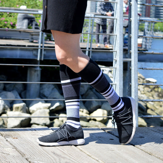 Stripe Cotton Black/Grey Energy Compression Socks