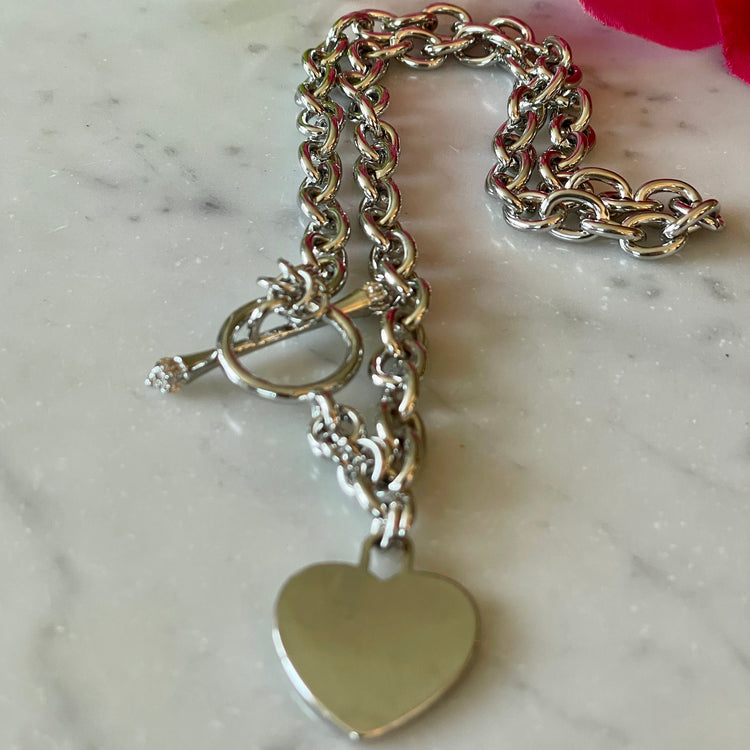 Heart Pendant with Toggle Clasp - White Gold