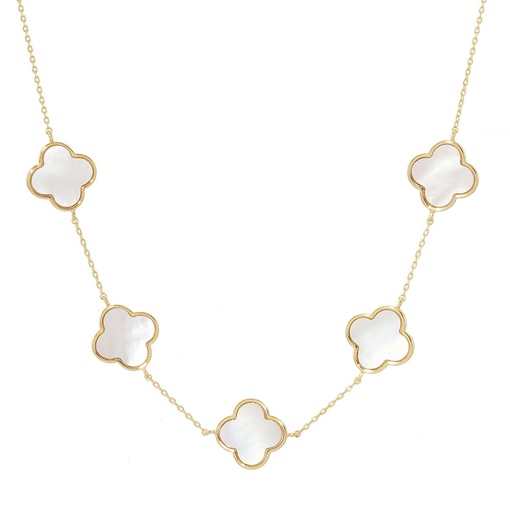 Mother Of Pearl Clover Station Necklace Gold Mother Of Pearl