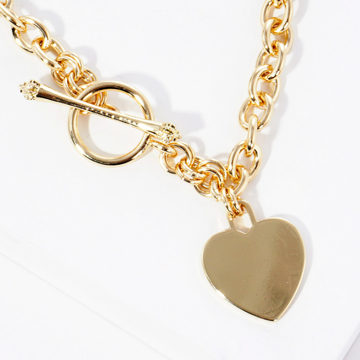 Heart Pendant with Toggle Clasp - Gold