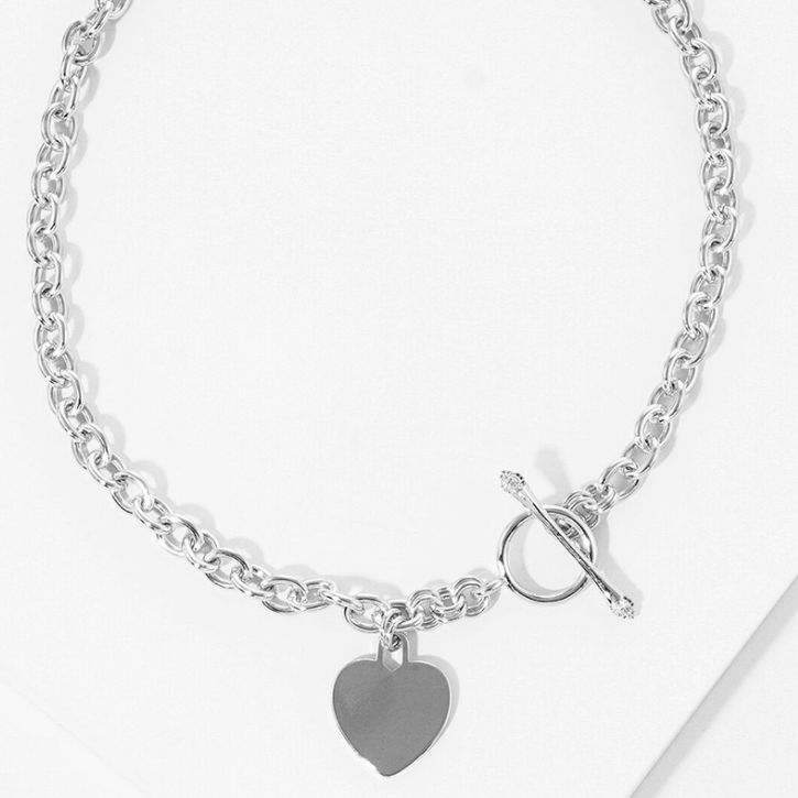 Heart Pendant with Toggle Clasp - White Gold