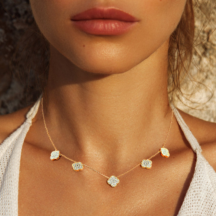 Clover CZ Cluster Necklace