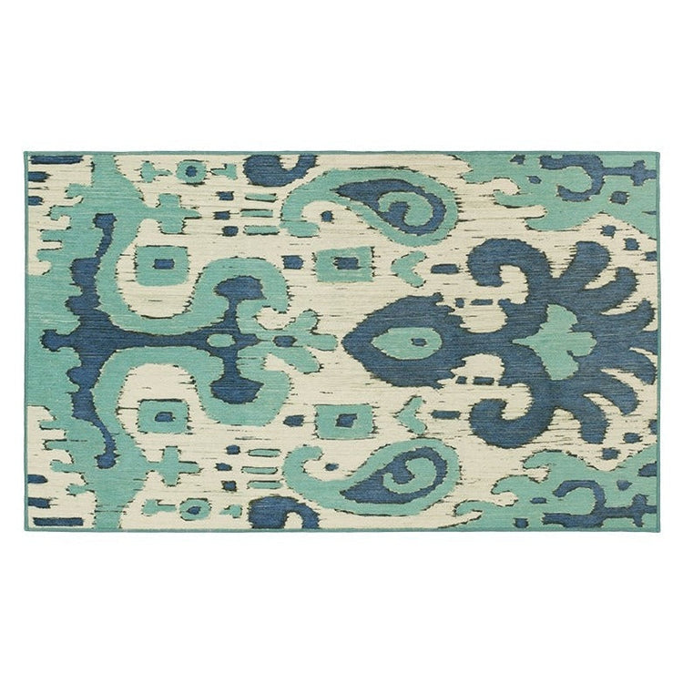 Ochre Ikat Steel Blue Washable Rug
