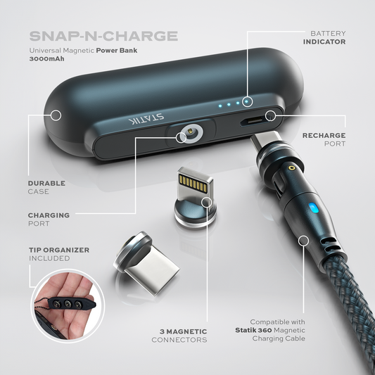 Snap-N-Charge Power Bank; Black; Universal