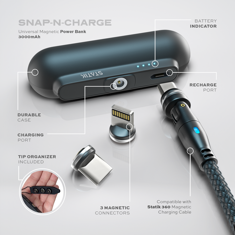 Snap-N-Charge Power Bank; Black; Universal