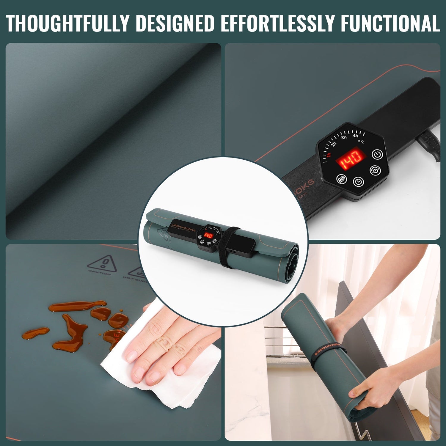 Collage of a portable hair removal device with text 'Thoughtfully Designed Effortlessly Functional'.