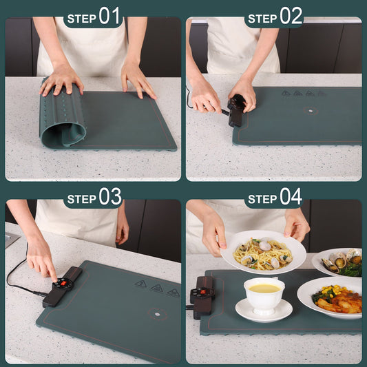 Green heating mat with a control device on a white background