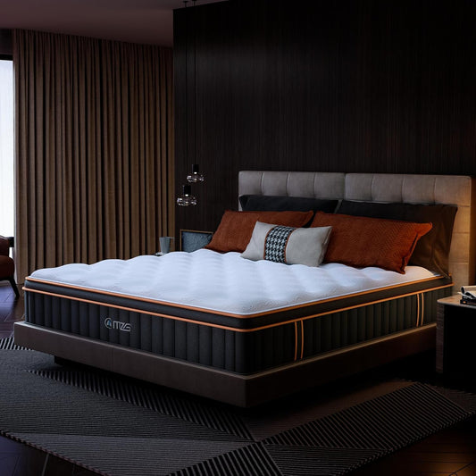 Mattress on a bed in a darkly decorated bedroom