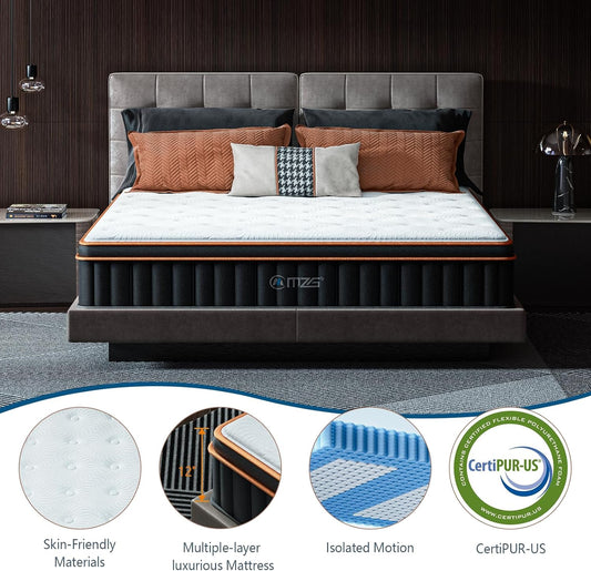 Mattress on a bed in a darkly decorated bedroom