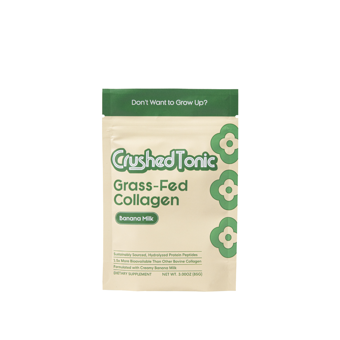 Package of Crushed Tonic Grass-Fed Collagen Banana Milk on a white background