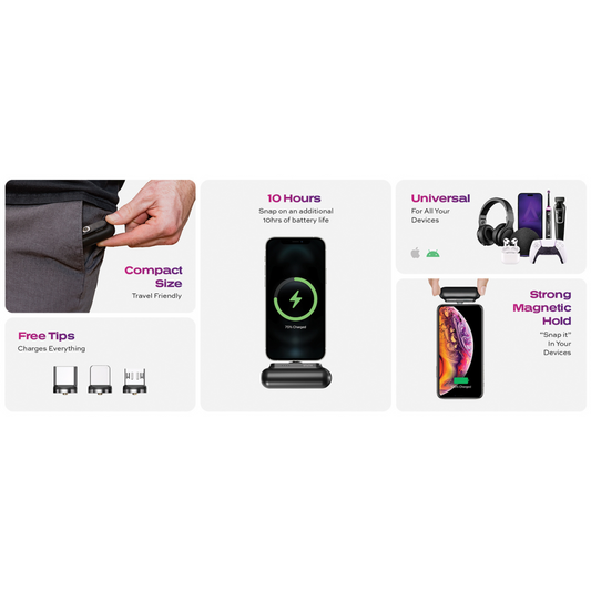Snap-N-Charge Power Bank; Black; Universal