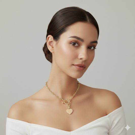 Heart Pendant with Toggle Clasp - Gold