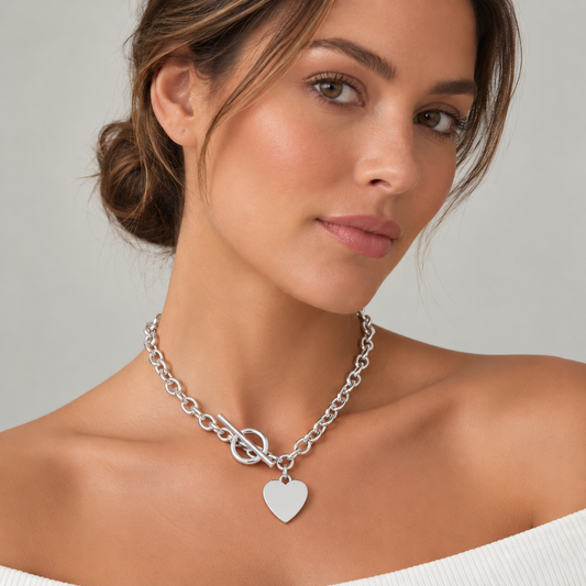 Heart Pendant with Toggle Clasp - White Gold