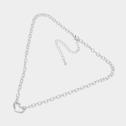 Open Heart Necklace-White Gold