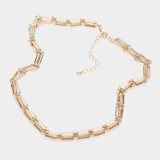 Double Link Paper Clip Chain Necklace-Gold