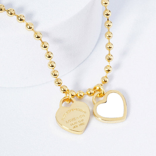 DOUBLE HEARTS ON BALL CHAIN - Gold