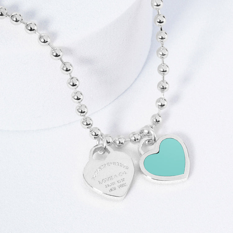 DOUBLE HEARTS ON BALL CHAIN - Silver