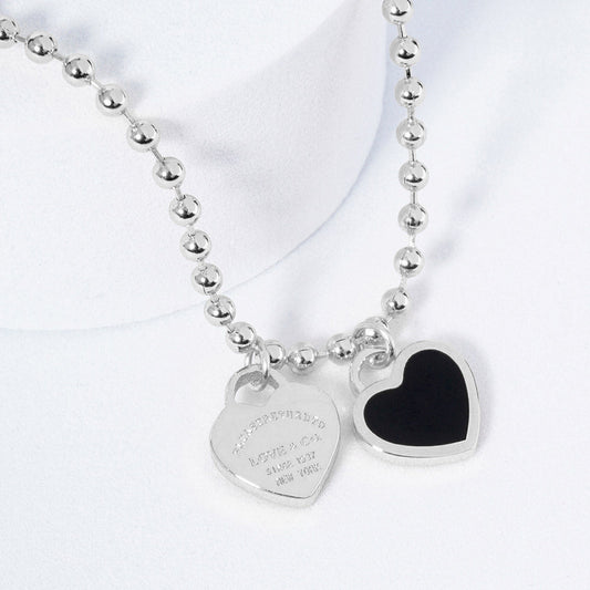 DOUBLE HEARTS ON BALL CHAIN - Silver