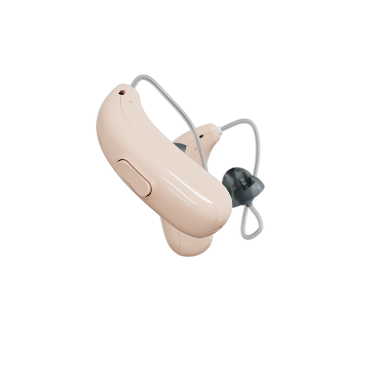 Beige hearing aid on a white background