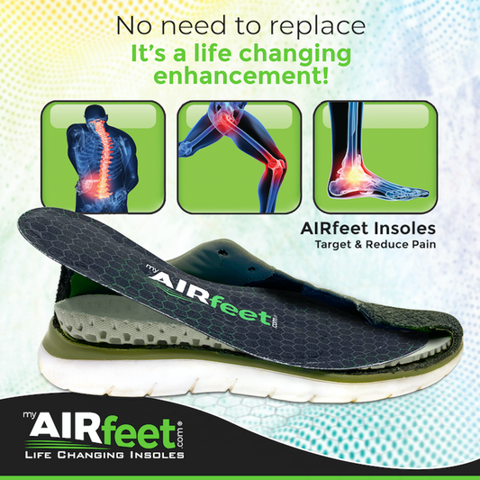 Two pairs of AIRfeet Insoles with packaging on a white background
