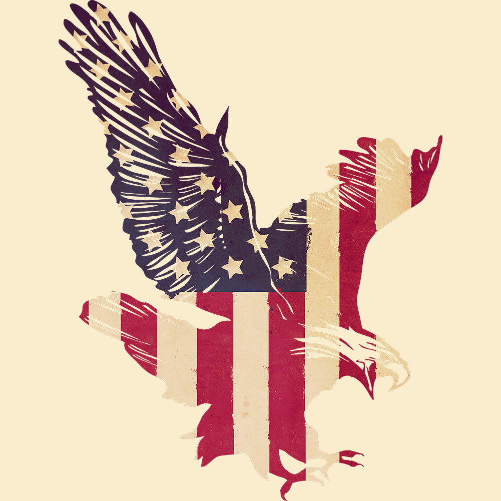 Eagle silhouette with American flag design on a beige background