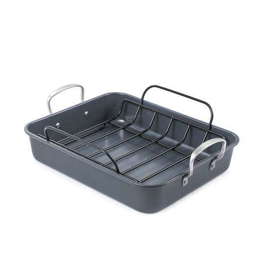 Large Turkey Roasting Pan with Rack, Carbon Steel, Ceramic Non-Stick Coating