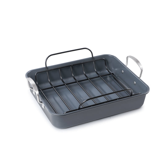 Large Turkey Roasting Pan with Rack, Carbon Steel, Ceramic Non-Stick Coating