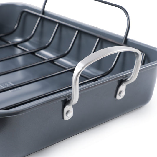 Large Turkey Roasting Pan with Rack, Carbon Steel, Ceramic Non-Stick Coating