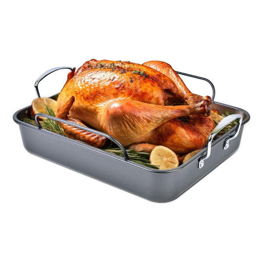 Large Turkey Roasting Pan with Rack, Carbon Steel, Ceramic Non-Stick Coating