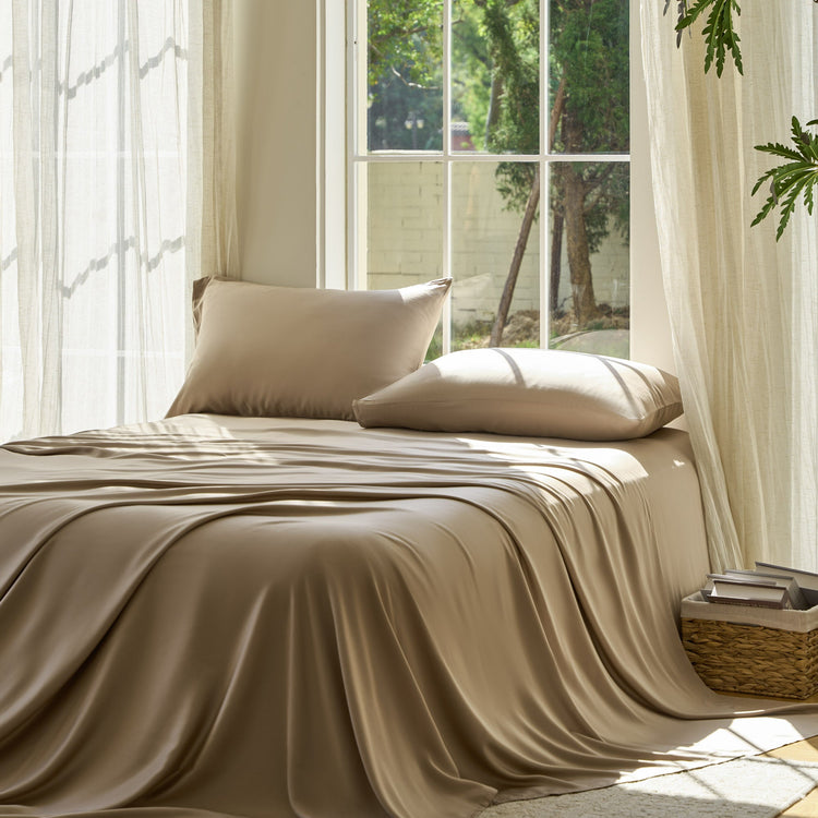 DOZ Organic Bamboo No Flat Sheet Set - Dune