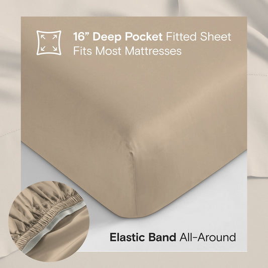 DOZ Organic Bamboo No Flat Sheet Set - Dune